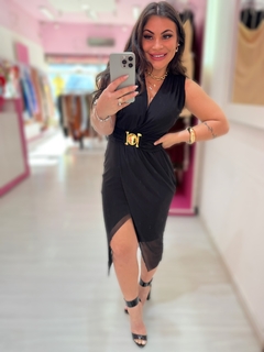 Vestido midi cinto Bruna preto - comprar online