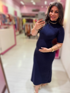 Vestido canelado premium MIDI Ane AZUL - loja online