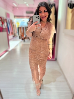Vestido midi transpassado Mika verão nude