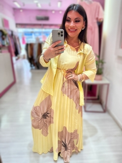Vestido longo plissado amarelo - loja online