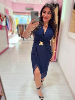 Vestido midi cinto Bruna azul na internet