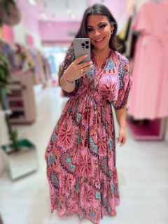 Vestido longo indiano rosa/vermelho