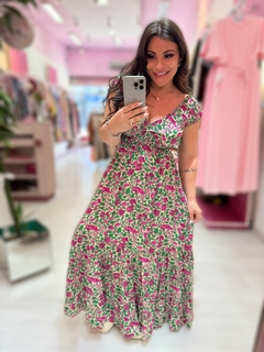 Vestido longo indiano verde/rosa - comprar online