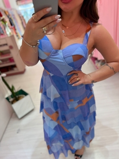 Vestido midi Alice babado azul - comprar online