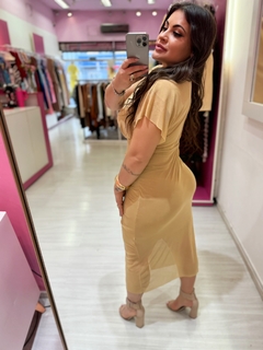 Vestido midi transpassado Mika verão bege - comprar online