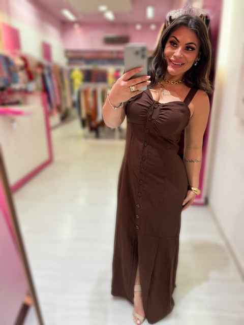Vestido midi botões Caroline (marrom)