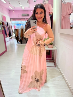 Vestido longo plissado rosa - comprar online