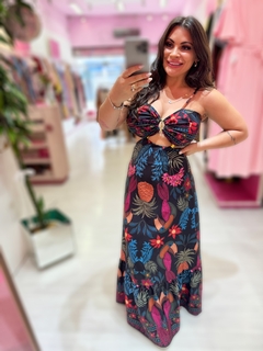 Vestido longo flower preto - comprar online