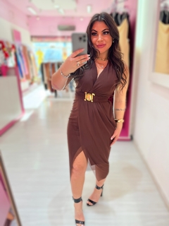 Vestido midi cinto Bruna marrom - comprar online