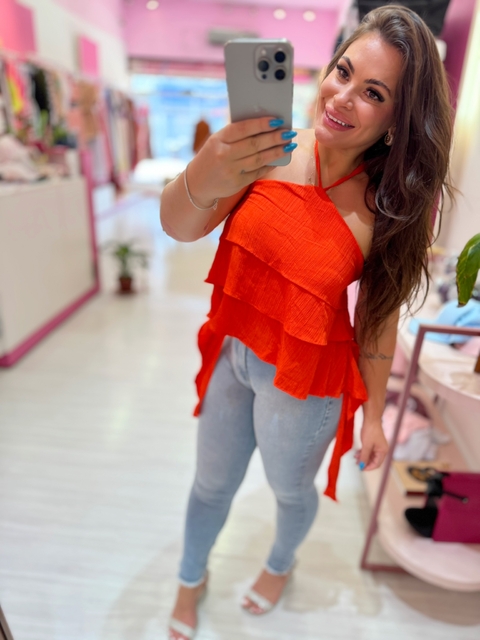 Blusa boho badados laranja