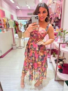 Vestido midi Alice babado floral - Diamante Rose | Moda feminina Esteio | Loja de roupas feminina