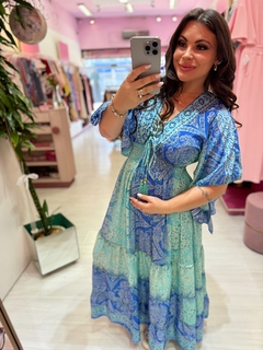 Vestido longo indiano azul mar