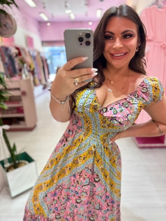 Vestido longo indiano rosa/amarelo - comprar online