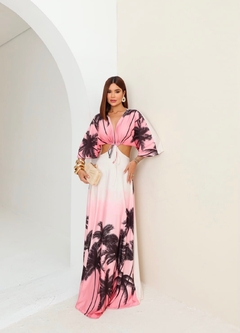 Vestido longo multiformas rosa coqueiros