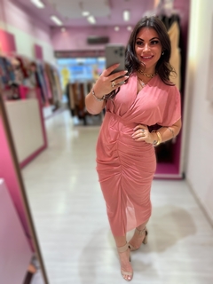 Vestido midi transpassado Mika verão rose