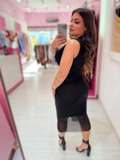 Vestido midi cinto Bruna preto - Diamante Rose | Moda feminina Esteio | Loja de roupas feminina