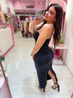 Vestido longo poliamida preto CANDY - loja online