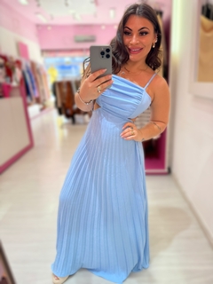 Vestido longo plissado Júlia azul candy - comprar online