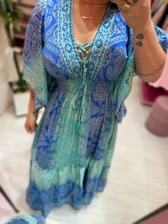 Vestido longo indiano azul mar - comprar online