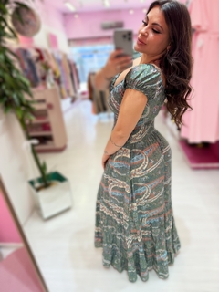 Vestido longo indiano verde musgo - comprar online