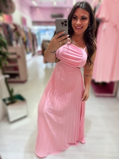 Vestido longo plissado Júlia Rosa candy - comprar online