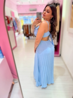 Vestido longo plissado Júlia azul candy na internet