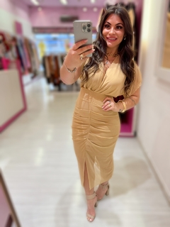 Vestido midi transpassado Mika verão bege