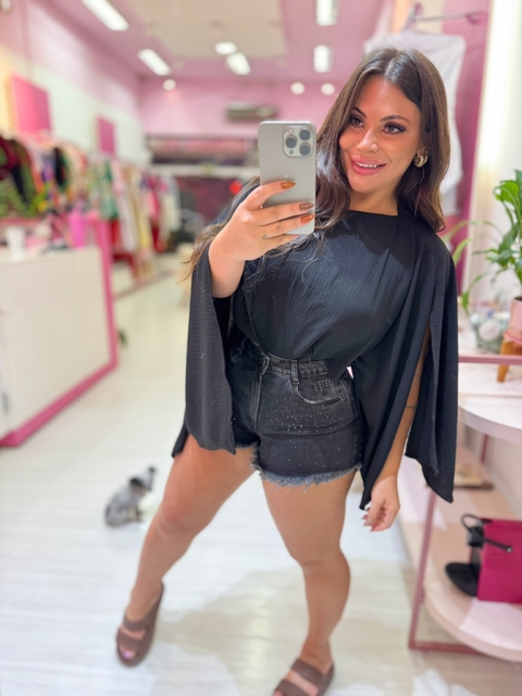 Blusa Bata boho preto