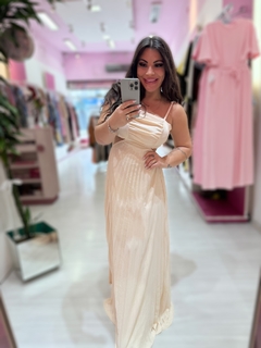 Vestido longo plissado Júlia nude