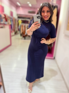 Vestido canelado premium MIDI Ane AZUL