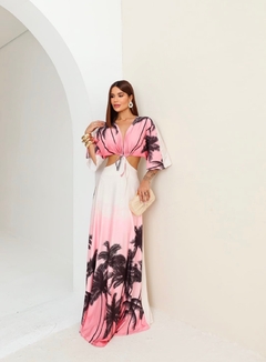 Vestido longo multiformas rosa coqueiros na internet