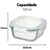 Kit 4 Potes De Vidro Herméticos Quadrado 520ml - comprar online
