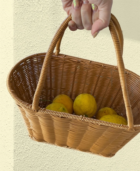 Canasto simil mimbre Ovalado - CON manijas