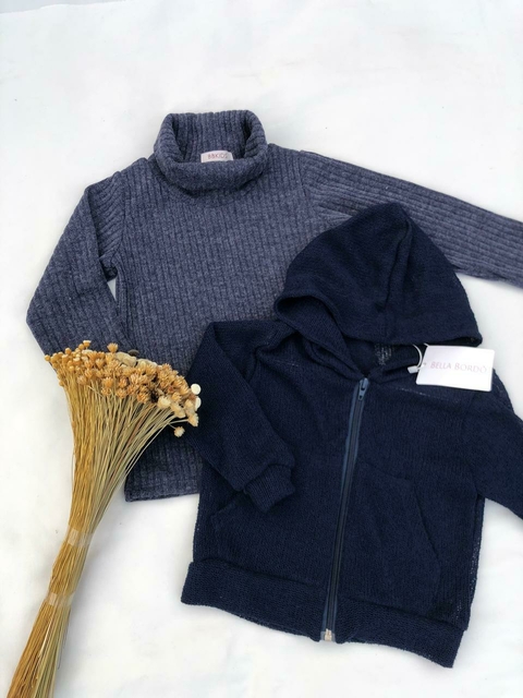 Blusa Básica de lã canelada unissex - azul marinho