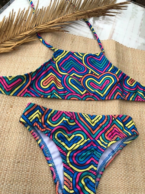 Biquíni estampa Corações Colorido