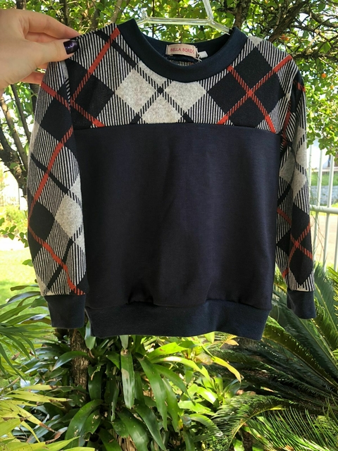 Blusa de Moletinho Salamê - Azul + Xadrez