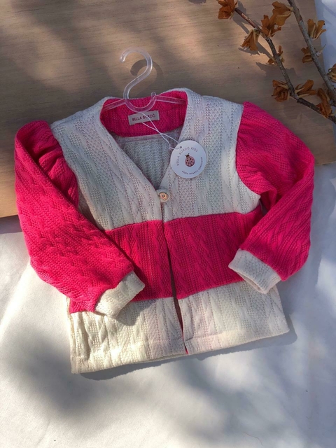 Cardigan Cecília - Rosa + Off White