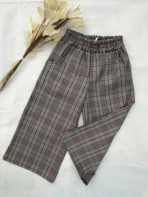 Calça Wide - Xadrez Marrom