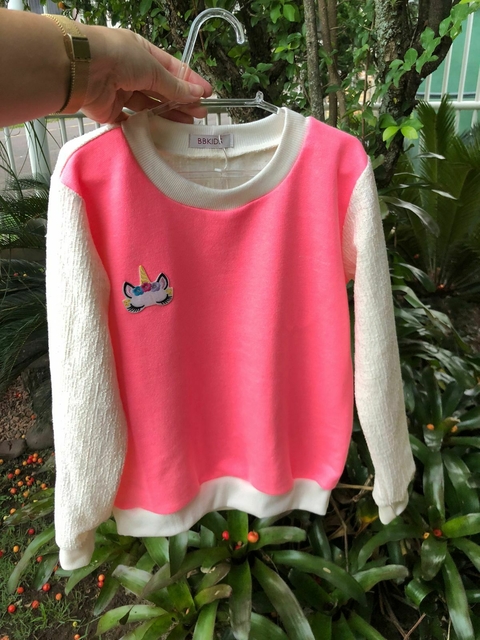 Blusa de Moletinho Salamê - Unicórnio Rosa Neon