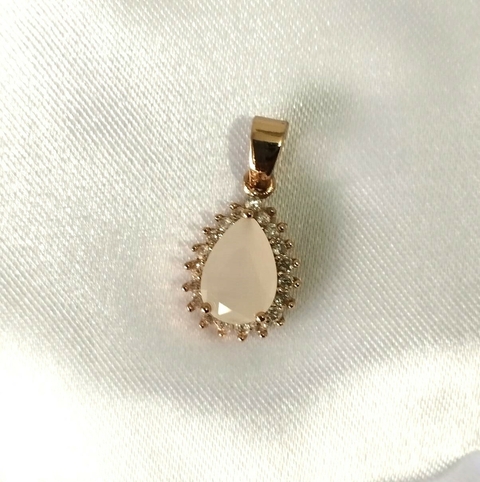Pingente Gota Rosa com Zircônia