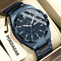 Poedagar moda clássico masculino relógios de pulso aço inoxidável à prova d