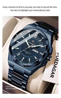 Poedagar moda clássico masculino relógios de pulso aço inoxidável à prova d