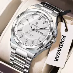 Poedagar moda clássico masculino relógios de pulso aço inoxidável à prova d - comprar online