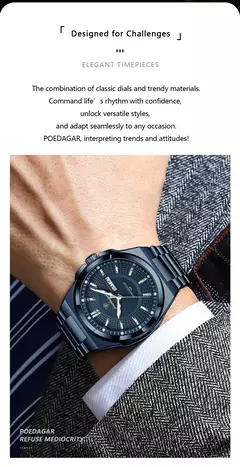 Poedagar moda clássico masculino relógios de pulso aço inoxidável à prova d - loja online