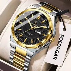 Poedagar moda clássico masculino relógios de pulso aço inoxidável à prova d