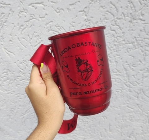 Caneca de aluminio 850 ml personalizada com tirante personalizado