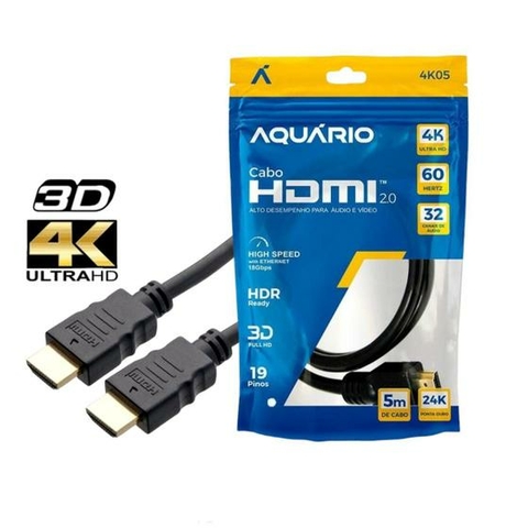 Cabo HDMI 5 Metros High Speed 4k Aquário