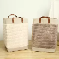 Cesto Laudry de tela con manija de cuero - comprar online