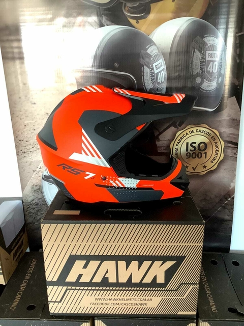 CASCO HAWK RS7 NARANJA/AZUL + GUANTES DE REGALO