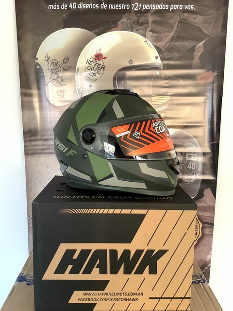 CASCO HAWK RS1 FULL VERDE CAMOUT + GUANTES DE REGALO